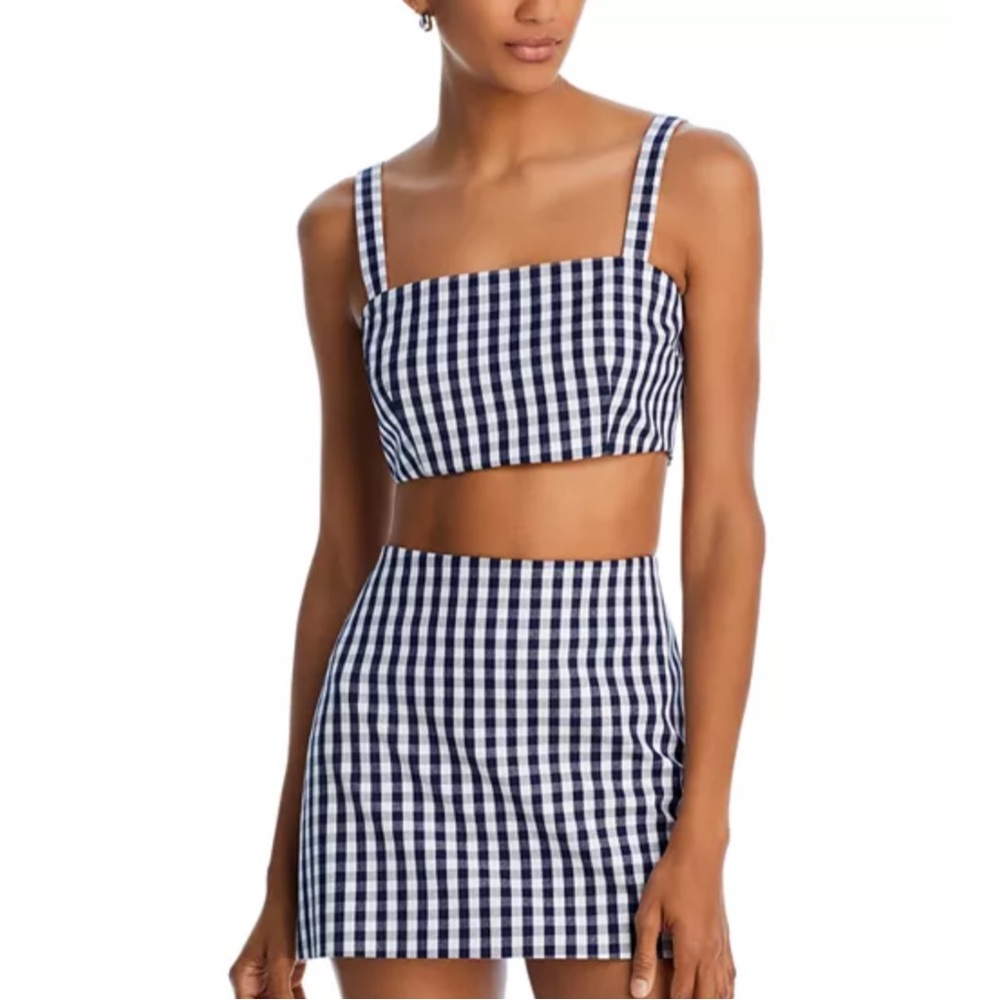 WAYF Navy White Gingham‎ Carlotta Crop Top NWT Size L - Picture 12 of 12